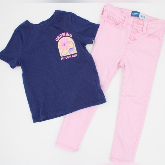 Old Navy Girls 4T 2pc Set – Pink Jeggings & Dinosaur Tee - Picture 1 of 4